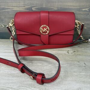 Michael Kors Crimson Greenwich Convertible Leather Shoulder Bag Purse